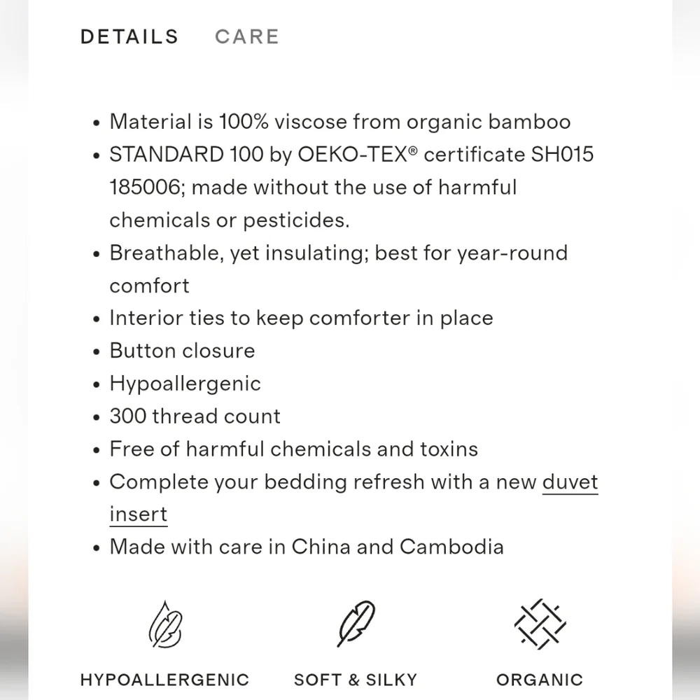 BNWT Quince Bamboo Duvet Cover
